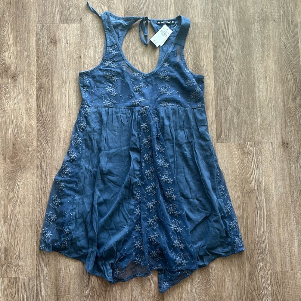 NWT Abercrombie & Fitch Blue/Grey Mini Dress Floral Embroidery Lace Size XS